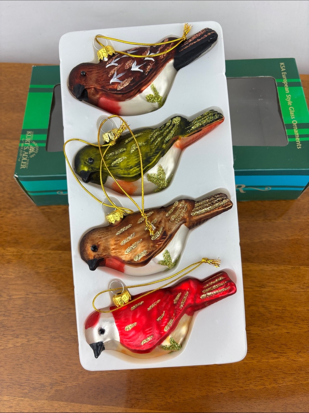 Kurt Adler glass bird Christmas ornaments set of four